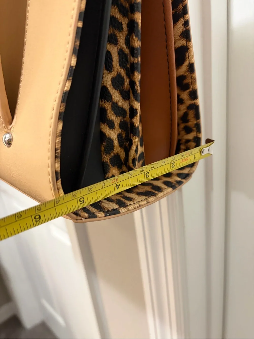 Sassy Jones Beige Satchel with Leopard Panels